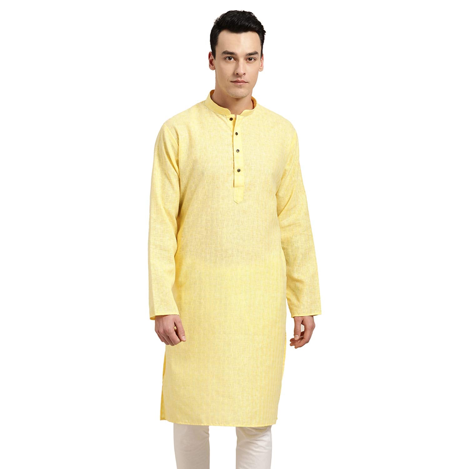 Sojanya (Since 1958 Men'S Cotton Blend Geometric Regular Kurta (D-Sjr-Lk-Dobychk-253- Yellow(D-Sjr-Lk-Dobychk-253-Yellow-40)
