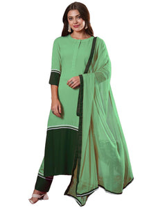 Anni Designer Women'S Rayon Viscose Straight Solid Kurta With Pant & Dupatta (Panai Mint_Xl_Light Green_X-Large),Light Green,XL