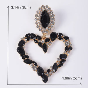 Xerling Large Heart Rhinestone Crystal Dangle Earrings Statement Drop Earrings for Women Brides Love Heart Stud Earrings