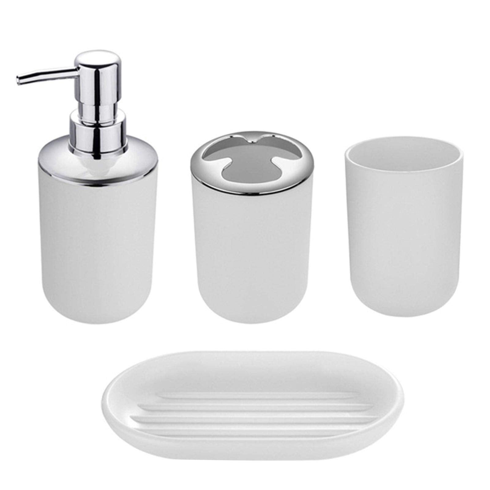 Bathroom Accessories Set, 4pcs White Bathroom Accessories, Bathroom Set, Bath Accessory Completes with Toothbrush Holder, Toothb
