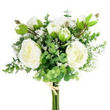 DEEMEI Artificial Babys Breath Flowers Silk White Peony Roses Eucalyptus Leaves Wedding Bridal Bouquets for Table Centerpieces (