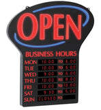 Newon LED Open Lighted Business Sign, Electronic Programmable Business Hours Sign with Flashing Effects, 23.4 x 20.4, Red/Bl