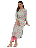Gosriki Women'S Rayon Blend Straight Printed Kurta With Pant (Napi Green-Gs_M_Green_Medium),Green,,B0CYGP71HT