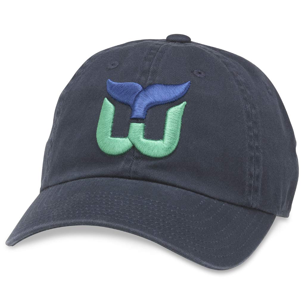 AMERICAN NEEDLE Hartford Whalers NHL Baseball Hat, Buckle Strap Cap (40742B-HAW-NAVY)