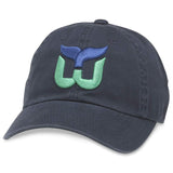 AMERICAN NEEDLE Hartford Whalers NHL Baseball Hat, Buckle Strap Cap (40742B-HAW-NAVY)