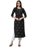 Anni Designer Women'S Cotton Blend Straight Printed Kurta With Pant (Raat Black_L_Black_Large),Black,L
