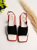 Shoetopia Solid Square Toe Black & Red Flat Sandals For Women & Girls /Uk4,Black,4,B0BZPVN2BW