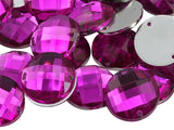 Allstarco 18mm Pink Fuchsia CH21 Flat Back Sew On Round Beads Acrylic Rhinestones Sewing Plastic Gems with Holes for Jewelry, Cl