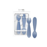 ezpz Mini Utensils - 12 Months+ (Fork & Spoon in Indigo) - 100% BPA Free Fork and Spoon - Toddler Utensils - Designed by a Pedia