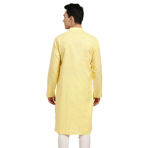 Sojanya (Since 1958 Men'S Cotton Blend Geometric Regular Kurta (D-Sjr-Lk-Dobychk-253- Yellow(D-Sjr-Lk-Dobychk-253-Yellow-40)