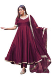 Gosriki Women'S Rayon Blend Anarkali Solid Kurta With Pant & Dupatta (Shyam Wine-Vks01-Gs_Xl_Wine_X-Large),Wine,,B0DD76NYSS