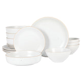 Gibson Home Dinah 16 Piece Double Bowl Stoneware Embossed Speckled Dinnerware Set - Matte White