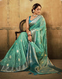 Satrani Womens Banarasi Silk Blend Saree (2786S102N_Turquoise Green)