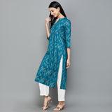 Gosriki Women'S Cotton Blend Straight Printed Kurta With Pant (Loribi Green-Gs_L_Green_Large),Green,,B0D83R9LF2