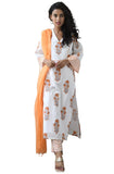 Anni Designer Women'S Cotton Blend Straight Printed Kurta With Pant & Dupatta (Saganeri-Orange_Xxl_Orange_Xx-Large),Orange,2XL