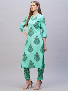 Gosriki Women'S Rayon Blend Straight Printed Kurta With Pant (Cheer Green-Nw-Gs_Xl_Green_X-Large),Green,,B0CYH3LWS1