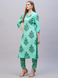 Gosriki Women'S Rayon Blend Straight Printed Kurta With Pant (Cheer Green-Nw-Gs_M_Green_Medium),Green,,B0CYGJ1SF8