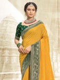 Satrani Womens Vichitra Silk Embroidery Saree With Unstitched Blouse Piece (3085S194N_Yellow)