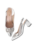 Shoetopia Rhinstone Buckle Pointed Toe Stylish Silver Pumps For Women & Girls /Eu39,Silver,6,B0DSG4N2X2