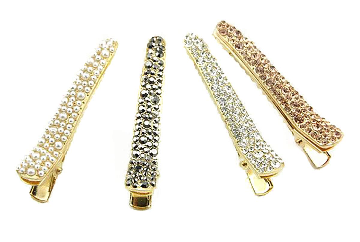 4PCS Rhinestone Crystal Hair Clip Pearl Barrette Hair Accessories Duck Bill Alligator Hair Clips for Girls Women Lady
