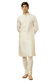 Manyavar Kurta Set for Men, Full Sleeves Mandarin Collar Ethnic Kurta Set for Engagement, Wedding, Party Solid (Off White, M)