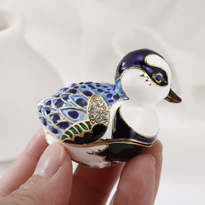 Hand Painted Enamel Bird Trinket Box for Home Decor, Hinged Jewelry Organizer for Ring Earrings, Unique Figurine Keepsake Collec