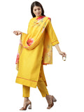 Anni Designer Women'S Polycotton Straight Kurta With Pant & Dupatta (Nilesh Yellow_M_New01_Yellow_Medium),Yellow,M