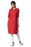 W for Woman Red Casual Solid Print Cotton Blend Straight Kurta_20FEW13783-213750_XL