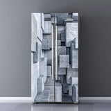 Modern Art Self Stick Vinyl Door Mural Sticker, Peel and Stick Removable Refrigerator Wrap Decal, Cube Space, 32.3x78.7, 2 Pcs S