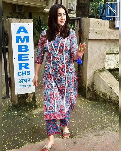 Gosriki Women'S Cotton Blend Printed Straight Kurta With Pant (Kormake-Multi-Gs_S_Multicolor_Small),Multicolour,,B0CDPVT1XG