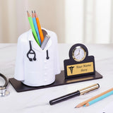 CRAFT CLOSET & GIFTS Customized Doctor Pen Stand with Clock & Name Plate | Doctor Coat Shape Desk Organizer and Pencil Holder |