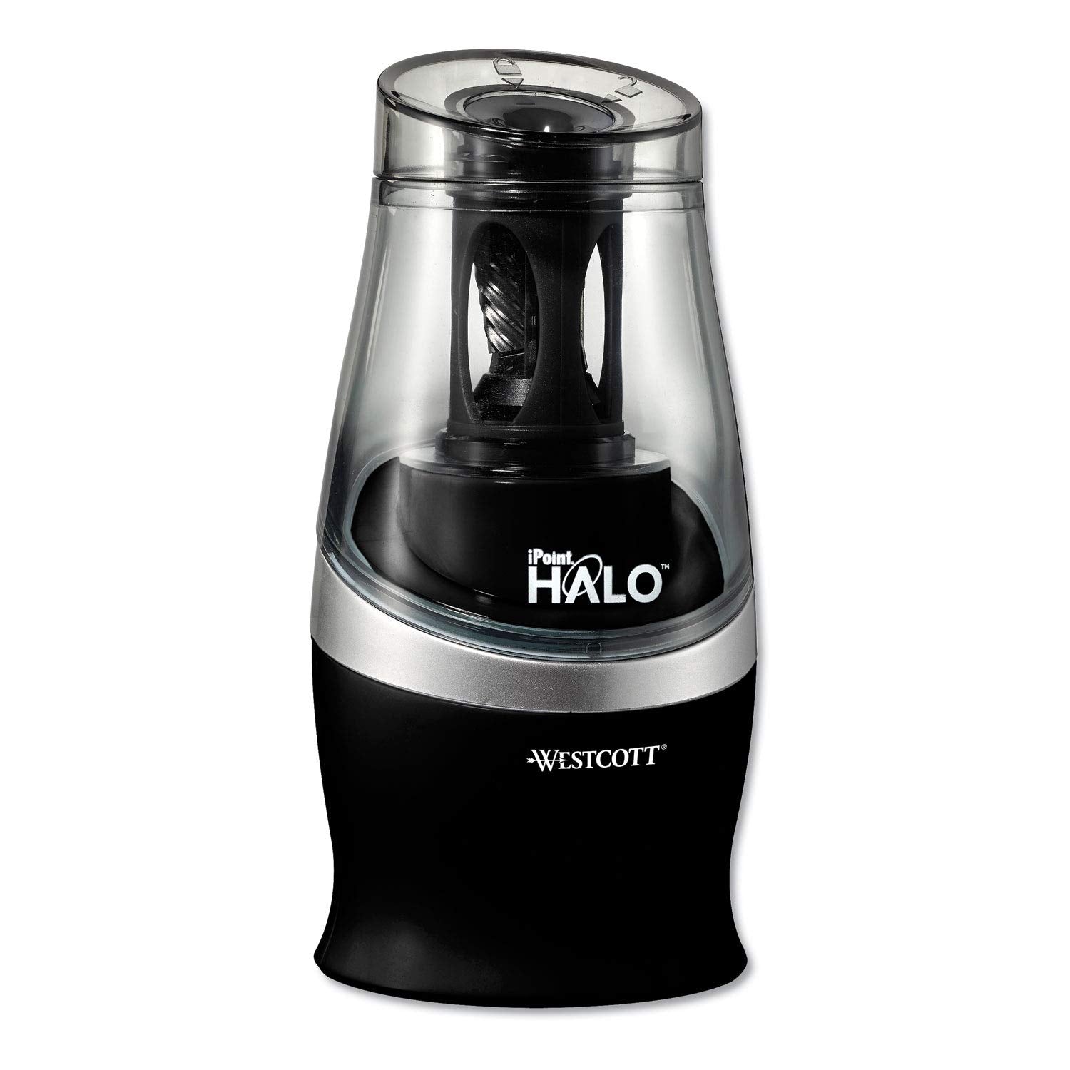 Westcott Halo Colored Pencil Non-Stick Electric Sharpener, Ac-Powered, 3.5 X 6.75, Black/Silver