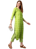 Anni Designer Women'S Cotton Blend Traditional Straight Printed Kurta And Pant Set (Sixty Parrot-Nw_3Xl_Green_Xxx-Large),Green,3XL