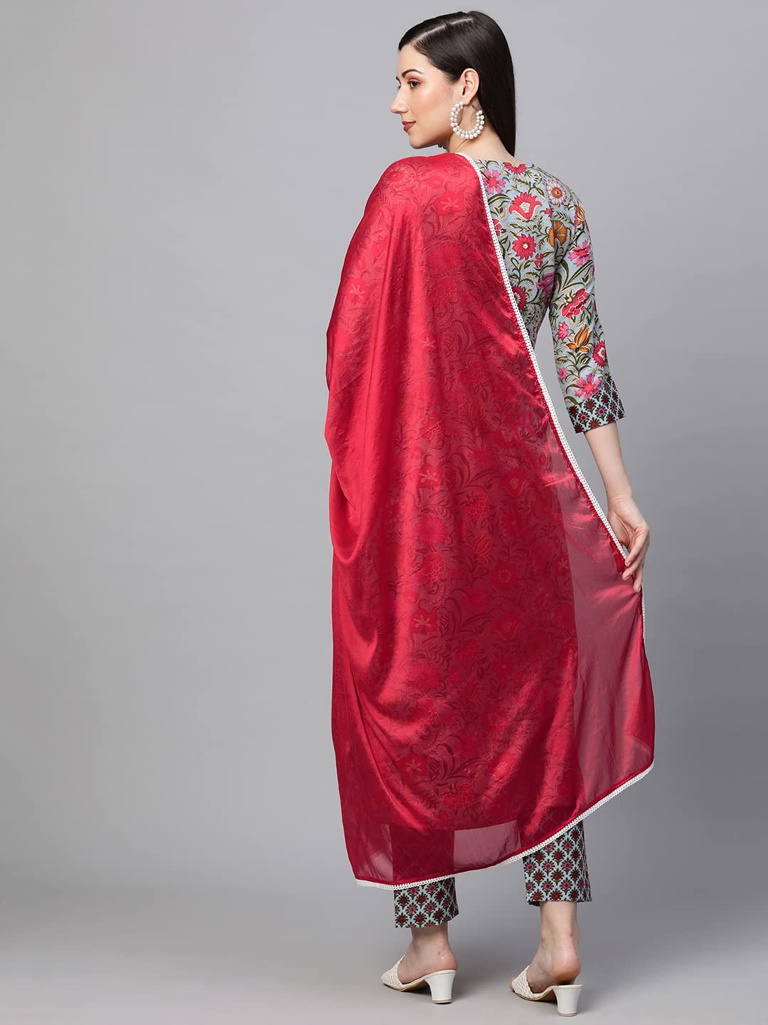 Anni Designer Women'S Pure Cotton Printed Straight Kurta Pant & Dupatta (Sunu Green_M_Multi_Medium),Multicolour,M,Cotton,Straight,Kurta with Pant & Dupatta