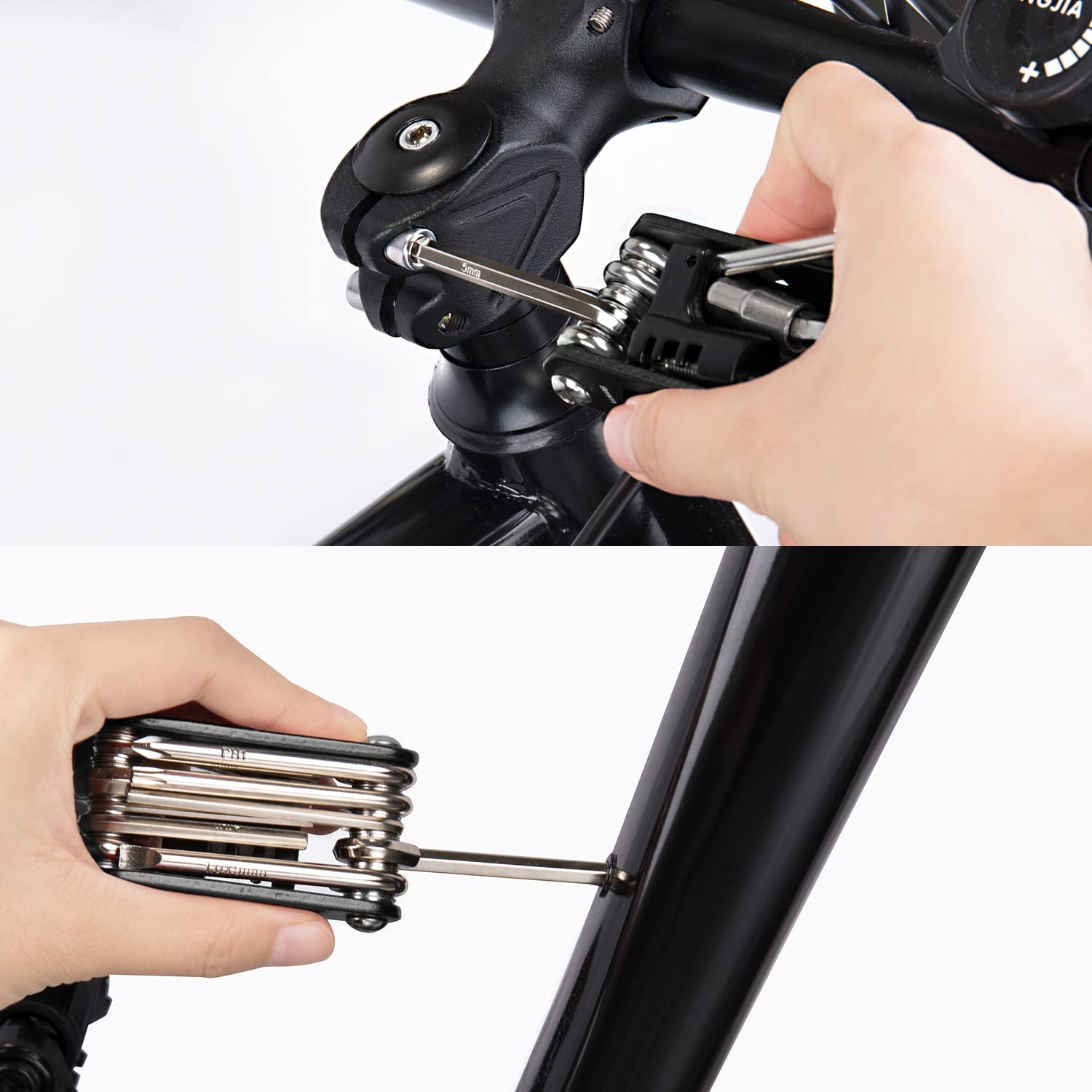 WOTOW Bike Repair Tool Kit & Bike Saddle Bag, 14 in 1 Bike Chain Tool Hex Key Wrench Maintain Accessories Multitool Set with Por