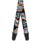 Nickelodeon Buckle-Down Guitar Strap - REN & STIMPY Poses Black/Blue/Yellow - 2 Wide - 29-54 Length