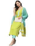 Gosriki Women'S Cotton Blend Straight Printed Kurta With Pant & Dupatta (Inam Green-Nw-Gs_M_Green_Medium),Green,,B0C4T947JV