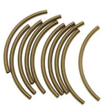 50pcs Curved Noodle Tube Loose Beads 50mm Long Spacer Connector Antique Bronze Plated Brass Metal for DIY Craft Jewelry Making C