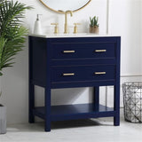 Elegant Decor Sinclaire 30 Single Quartz Top Bathroom Vanity In Blue