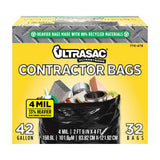 Ultrasac Extra Heavy Duty Contractor Bags 42 gallons 4 Mil (32 Pack w/Ties) 33 x 48 Extremely Thick and Tough Professional