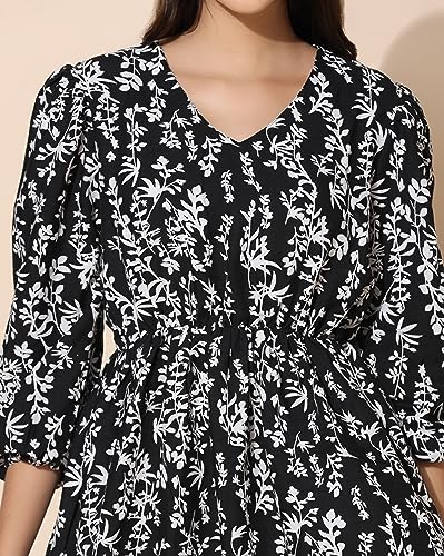 Toplot Co Ord Kurta Set For Women Printed Kurta With Pant (Tunic-Pant-5140-Flower-S) Charcoal,Charcoal,,B0CHB2J6JY