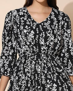Toplot Co Ord Kurta Set For Women Printed Kurta With Pant (Tunic-Pant-5140-Flower-S) Charcoal,Charcoal,,B0CHB2J6JY