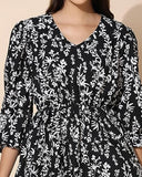Toplot Co Ord Kurta Set For Women Printed Kurta With Pant (Tunic-Pant-5140-Flower-L) Charcoal,Charcoal,,B0CHB1749P