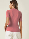 Anni Designer Women'S Cotton Belnd Lycra Ribbed Solid Half Sleeve Round Neck Top (Ntpr-Peach_S_Peach_Small),Peach,S,Cotton Blend,Western,