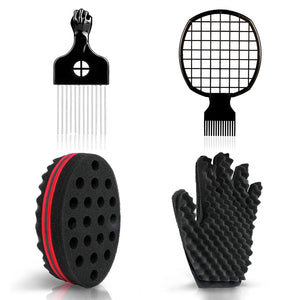 Hair Sponge Set With Curl Sponge Glove, Metal Hair Pick And Hair Twist Comb For Men Women Curls Selalu