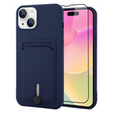 MZELQ TPU Wallet Compatible with iPhone 15 Case, Card Holder Camera Protection Cover + Screen Protector, Push-able Slot for Girl