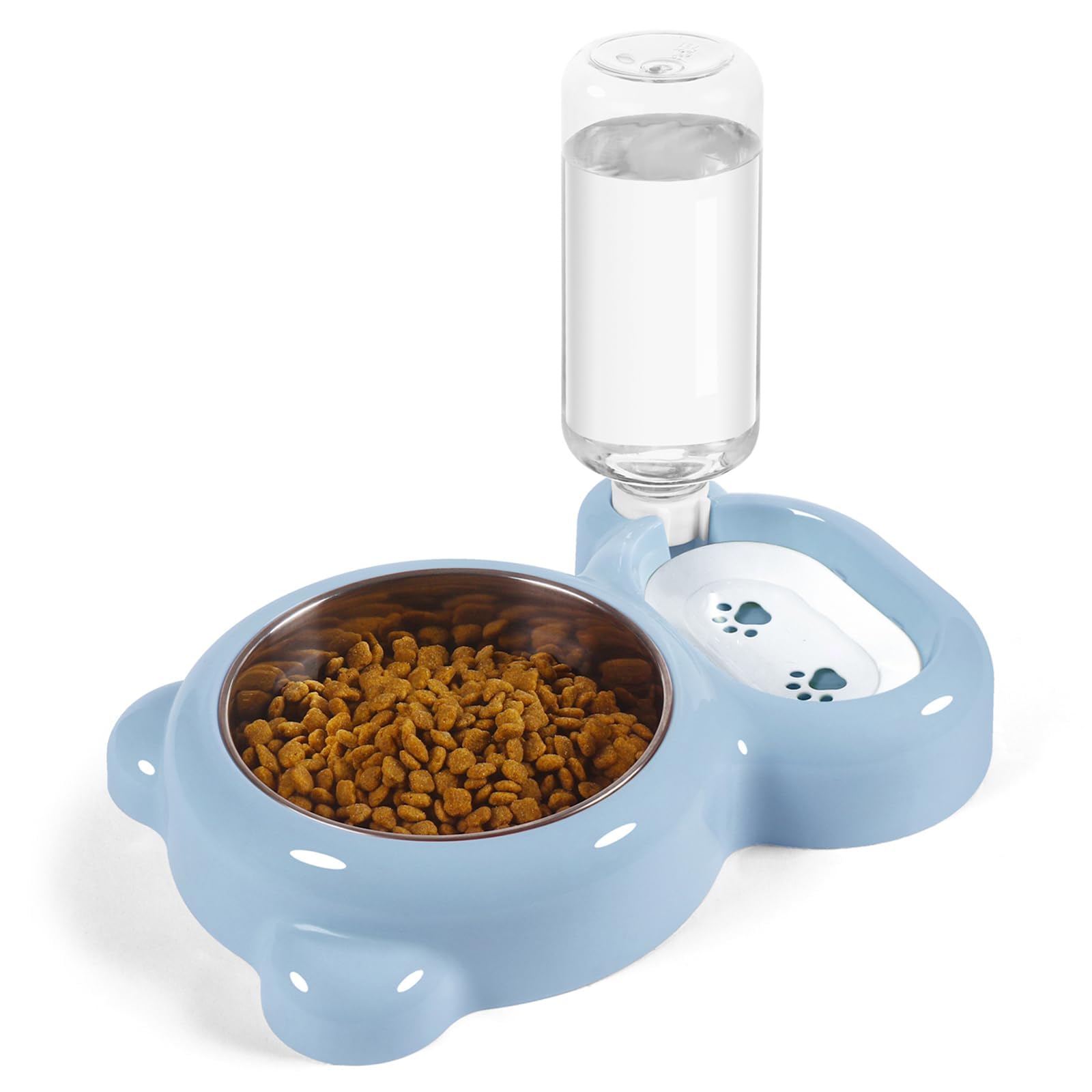Azwraith Dog Bowls, Cat Food And Water Bowl Set With Water Dispenser And Stainless Steel Bowl For Cats And Small Dogs - Light Bl