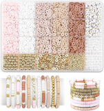 Zenvia Diy Beads Set, Polymer Clay Beads With Gold Spacers, Bracelet Making Kit, Pink White Brown Colours