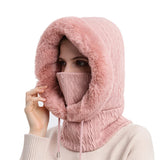 Palay Winter Cap For Women, Knit Hood Scarf Mask, Fleece Lined Pink