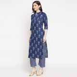 Anni Designer Women'S Cotton Straight Kurta With Pant (Blue Flower_Gsk_L_Blue_Large),Blue,L,Cotton,Straight,Dupatta, Pant